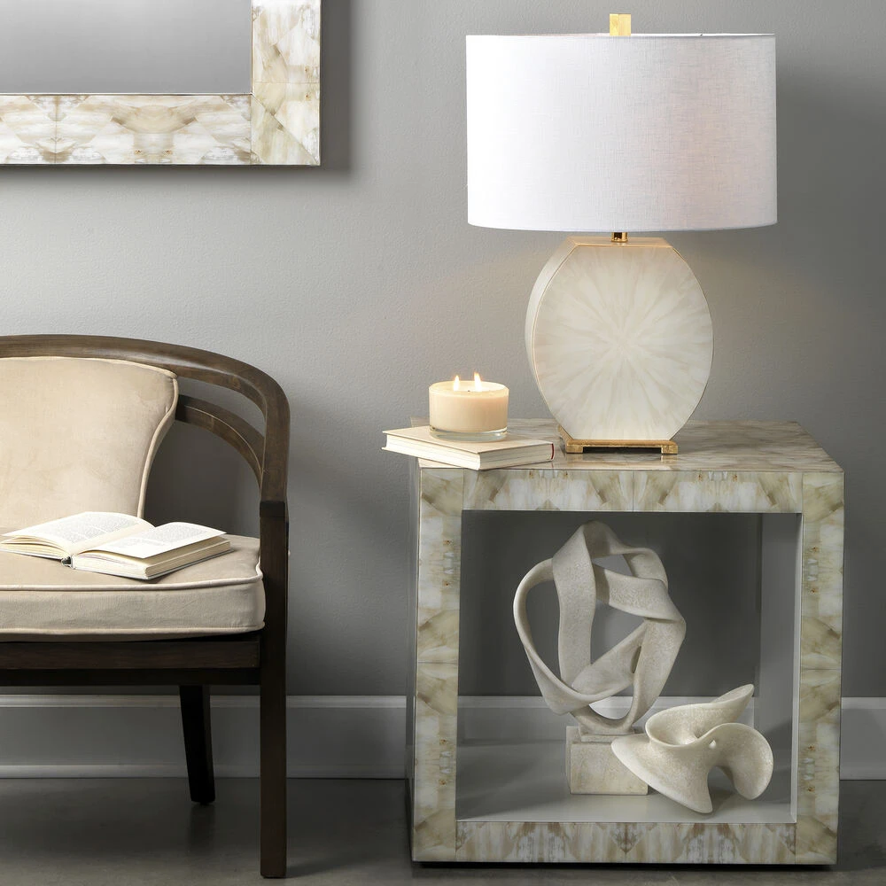 Radiant 27 Inch 150.00 Watt Cream Horn Lacquer W/ Gold Leaf Metal Base Table Lamp Portable Light 2 Radiant 27 Inch 150.00 Watt Cream Horn Lacquer W/ Gold Leaf Metal Base Table Lamp Portable Light - Image 2