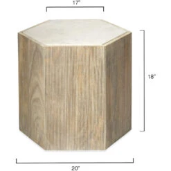 Argan 20 X 18 Inch Natural Wood & White Marble Table, Hexagon -Home Decorate Shop 20arga lgwh 2