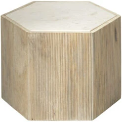 Argan 20 X 17 Inch Natural Wood & White Marble Table, Hexagon