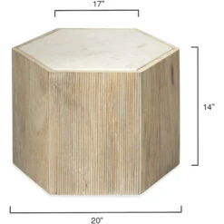 Argan 20 X 17 Inch Natural Wood & White Marble Table, Hexagon -Home Decorate Shop 20arga mdwh 2