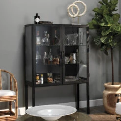 Chauncey Wide Black Iron & Clear Glass Curio Bar Cabinet 15 Chauncey Wide Black Iron & Clear Glass Curio Bar Cabinet -Home Decorate Shop 20chau cabbk 8