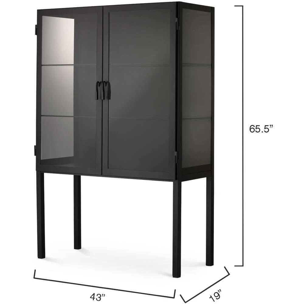 Chauncey Wide Black Iron & Clear Glass Curio Bar Cabinet 7 Chauncey Wide Black Iron & Clear Glass Curio Bar Cabinet - Image 7