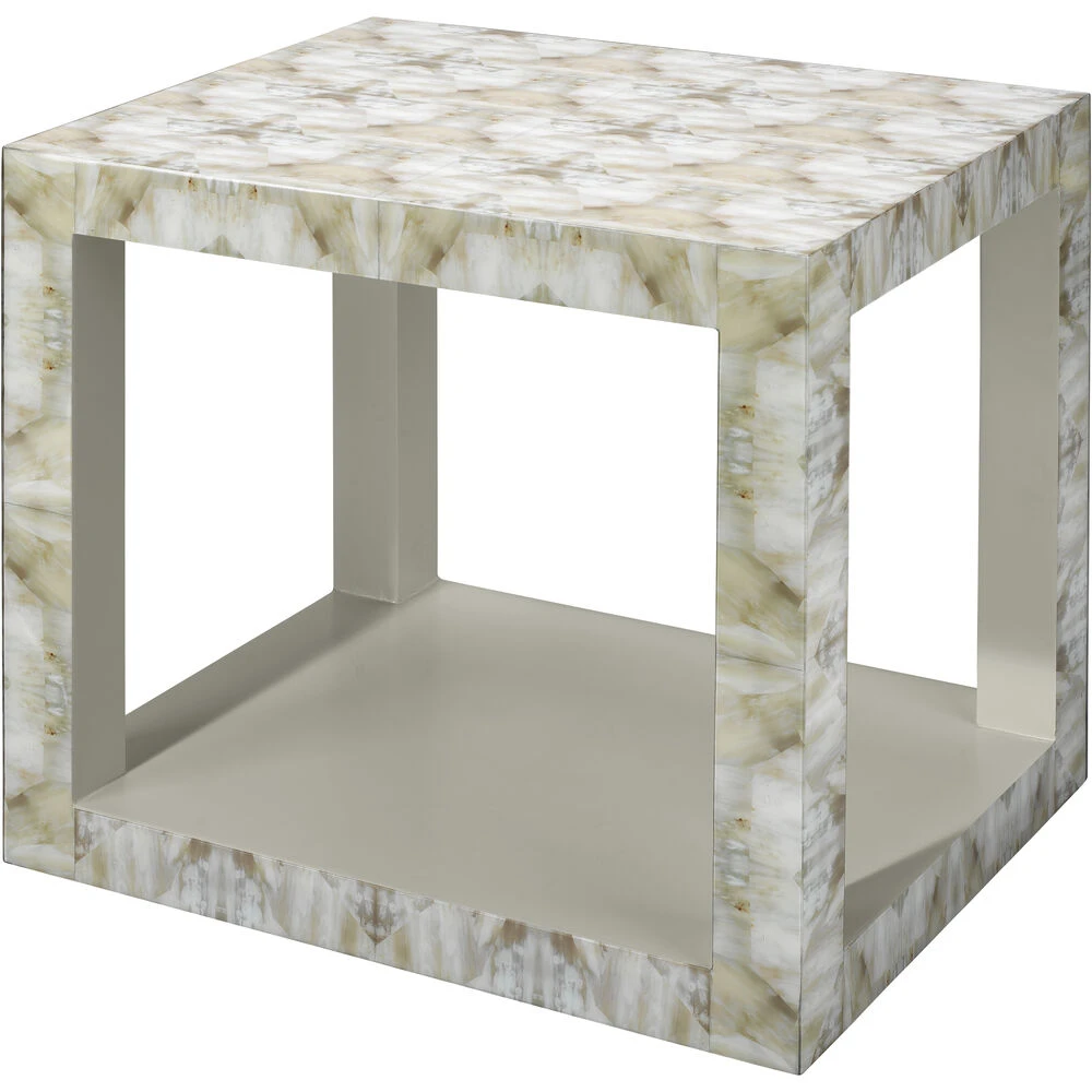 Fragment 26 X 24 Inch Light Grey & Beige Faux Horn W/ Light Grey Lacquer Side Table 1 Fragment 26 X 24 Inch Light Grey & Beige Faux Horn W/ Light Grey Lacquer Side Table