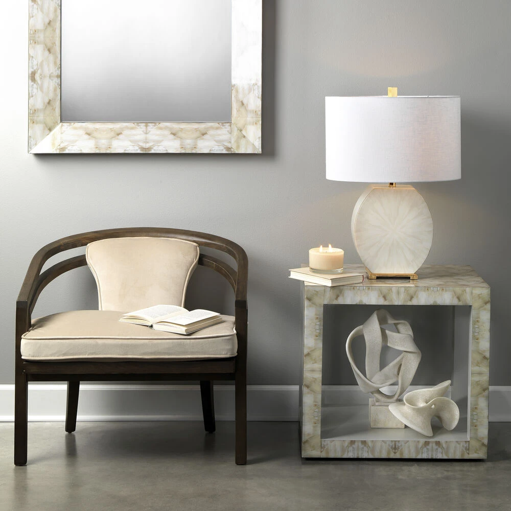 Fragment 26 X 24 Inch Light Grey & Beige Faux Horn W/ Light Grey Lacquer Side Table 5 Fragment 26 X 24 Inch Light Grey & Beige Faux Horn W/ Light Grey Lacquer Side Table - Image 5