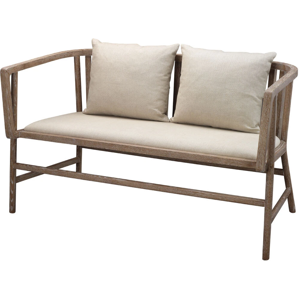 Grayson Off White Linen & Grey Washed Wood Settee 1 Grayson Off White Linen & Grey Washed Wood Settee