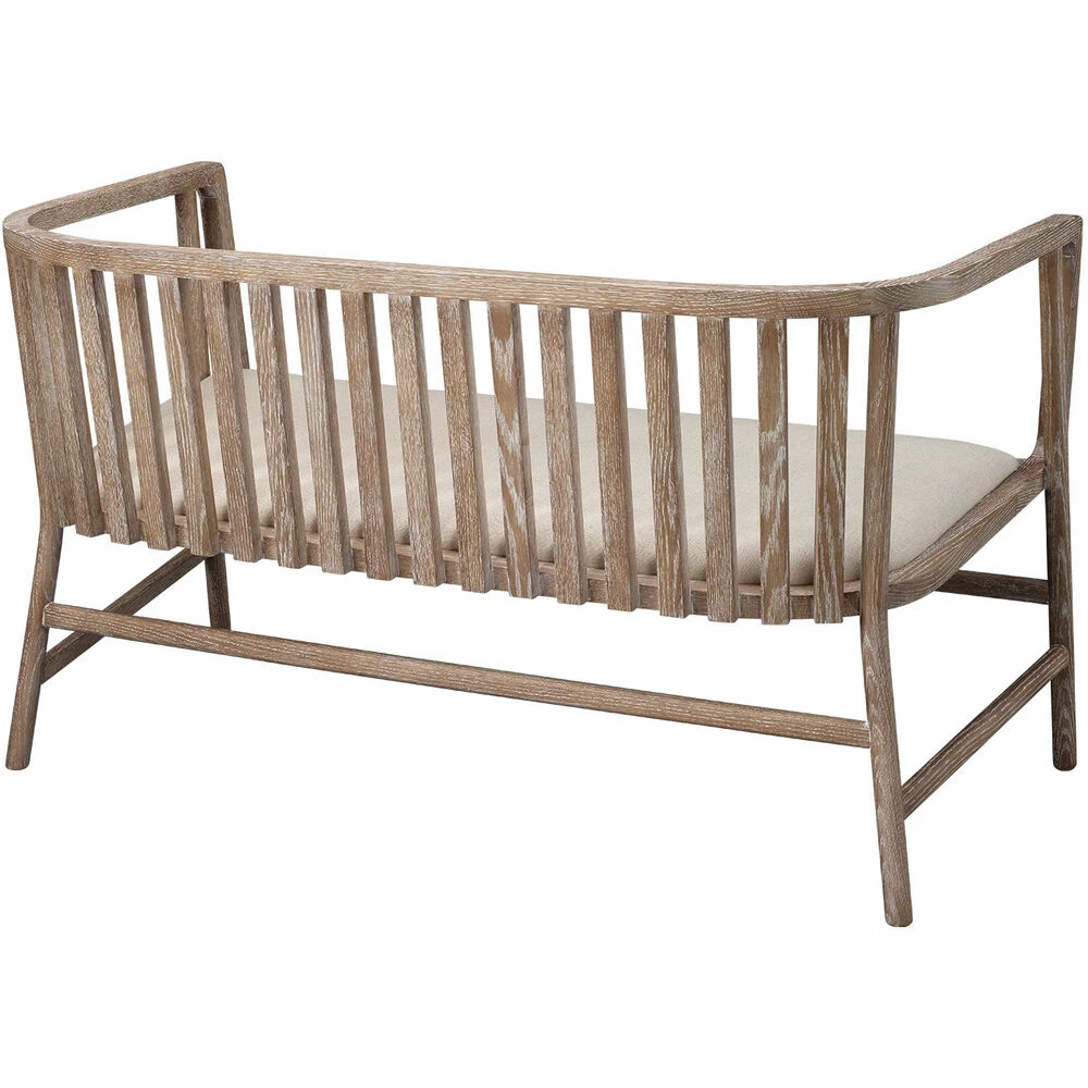 Grayson Off White Linen & Grey Washed Wood Settee 2 Grayson Off White Linen & Grey Washed Wood Settee - Image 2
