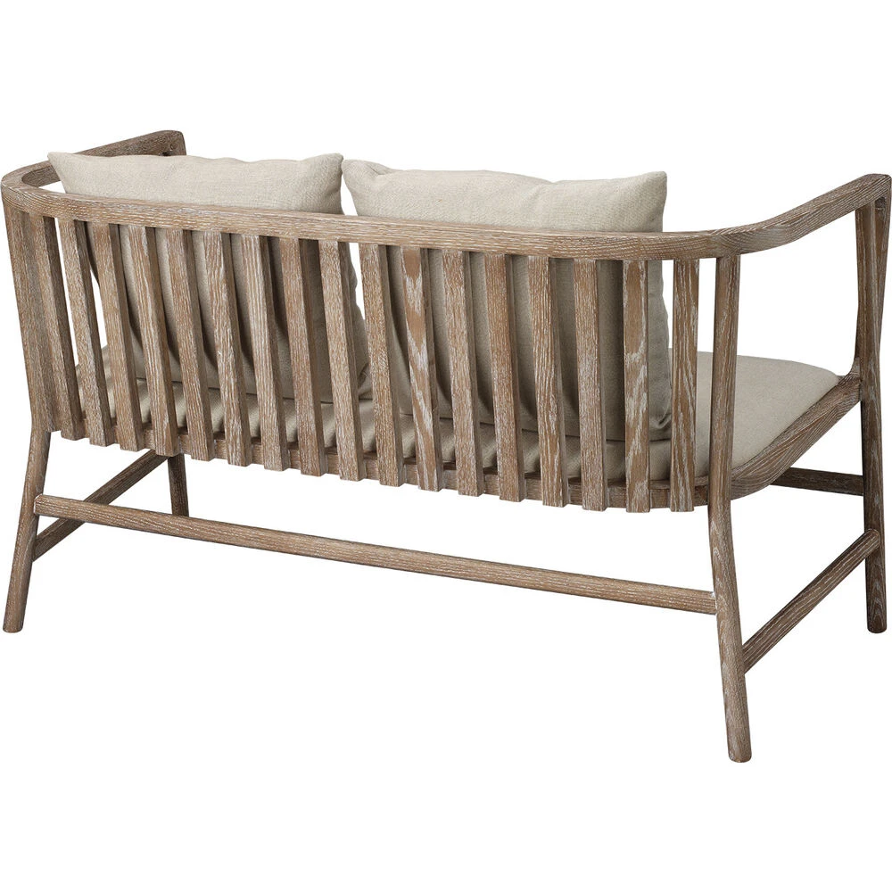 Grayson Off White Linen & Grey Washed Wood Settee 5 Grayson Off White Linen & Grey Washed Wood Settee - Image 5