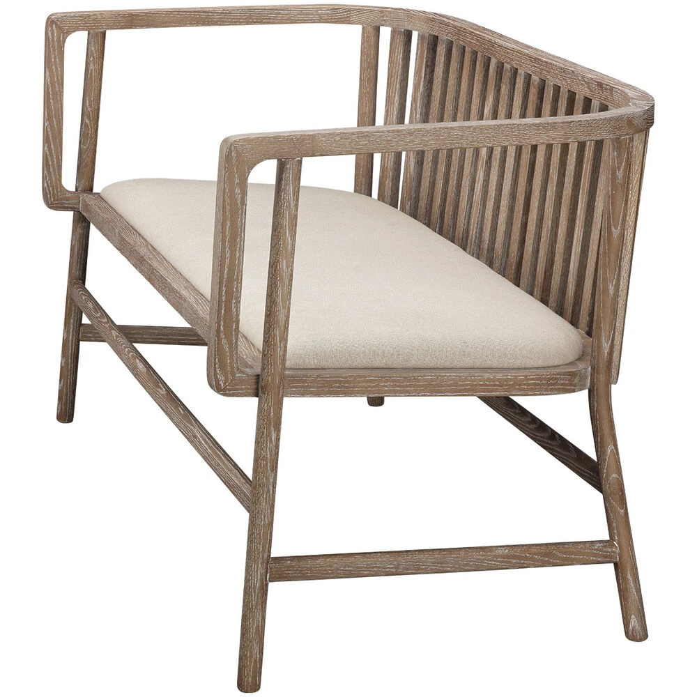 Grayson Off White Linen & Grey Washed Wood Settee 6 Grayson Off White Linen & Grey Washed Wood Settee - Image 6
