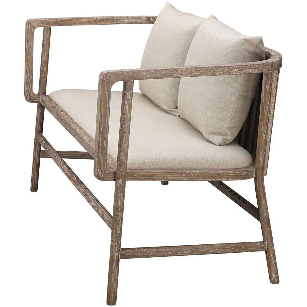 Grayson Off White Linen & Grey Washed Wood Settee 7 Grayson Off White Linen & Grey Washed Wood Settee - Image 7