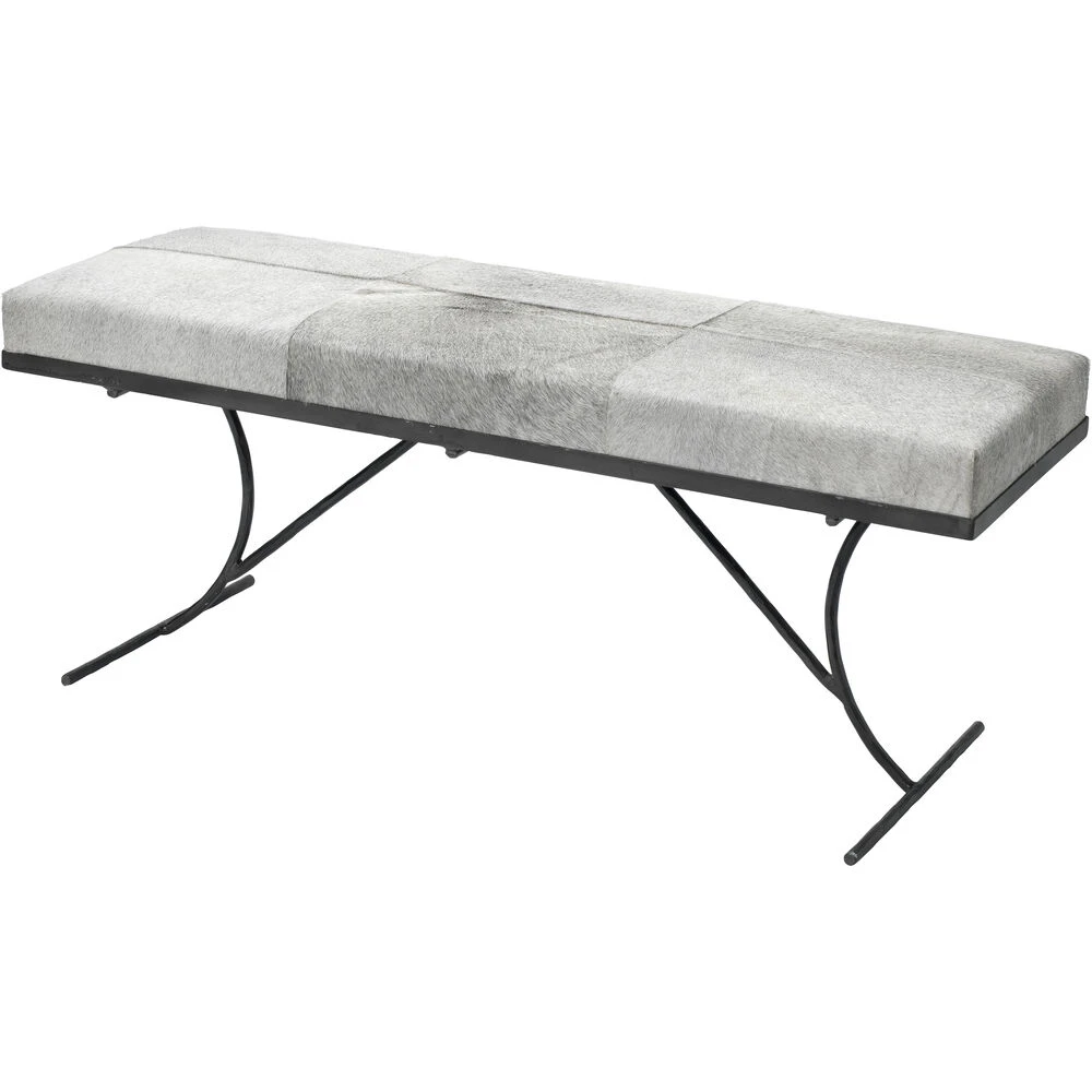 Kai Grey Hide & Black Hand Forged Iron Bench 1 Kai Grey Hide & Black Hand Forged Iron Bench