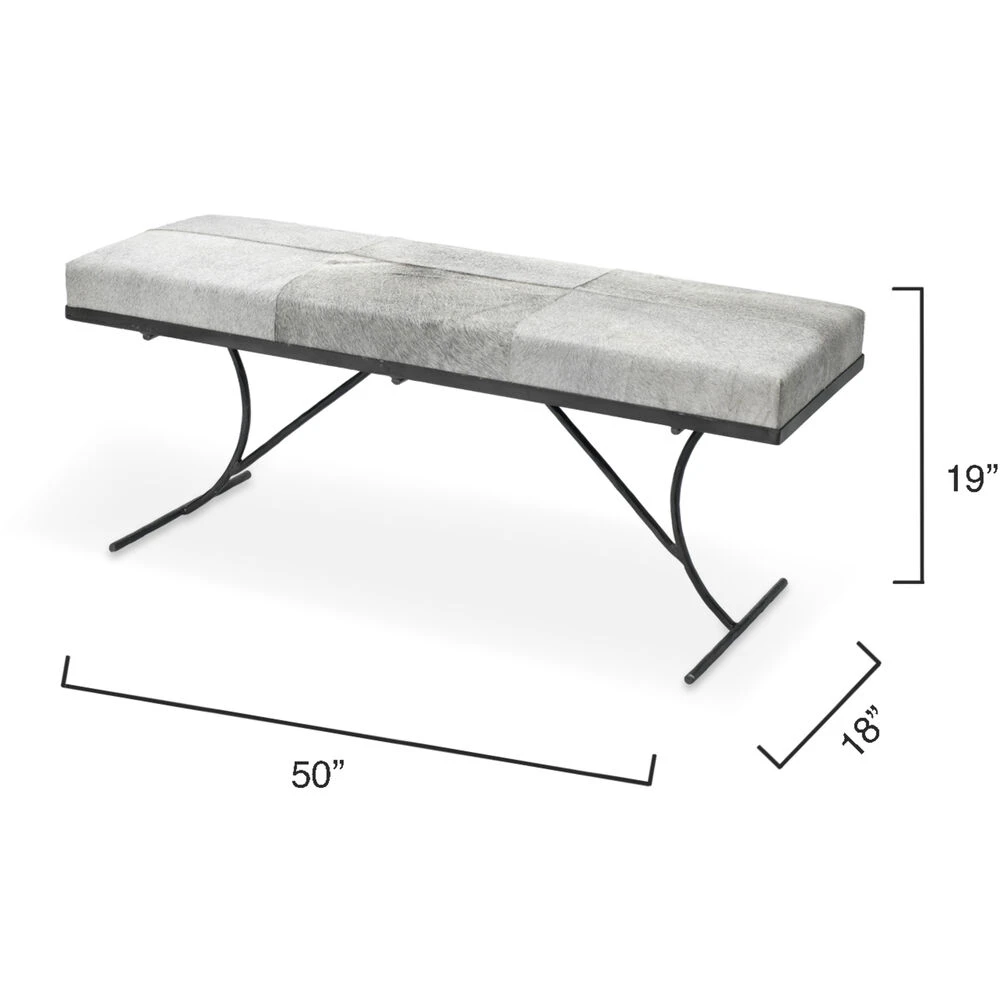 Kai Grey Hide & Black Hand Forged Iron Bench 3 Kai Grey Hide & Black Hand Forged Iron Bench - Image 3