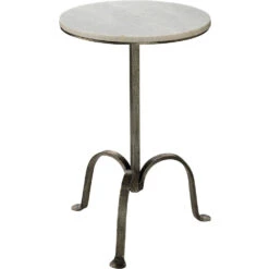 Left Bank 22 X 15 Inch White Marble With Gun Metal Iron Base Marble Table