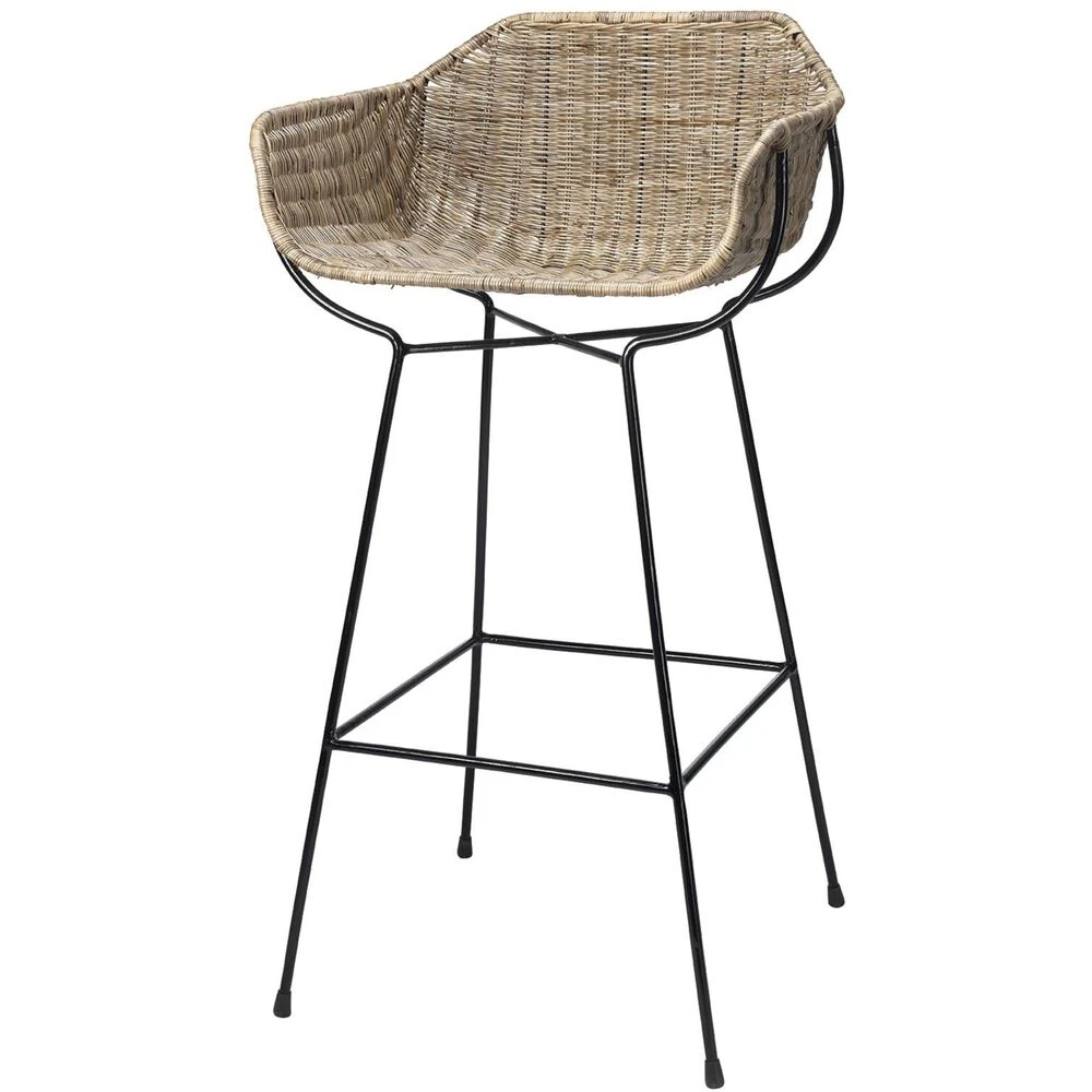 Nusa 40 Inch Natural Rattan & Black Steel Bar Stool 1 Nusa 40 Inch Natural Rattan & Black Steel Bar Stool