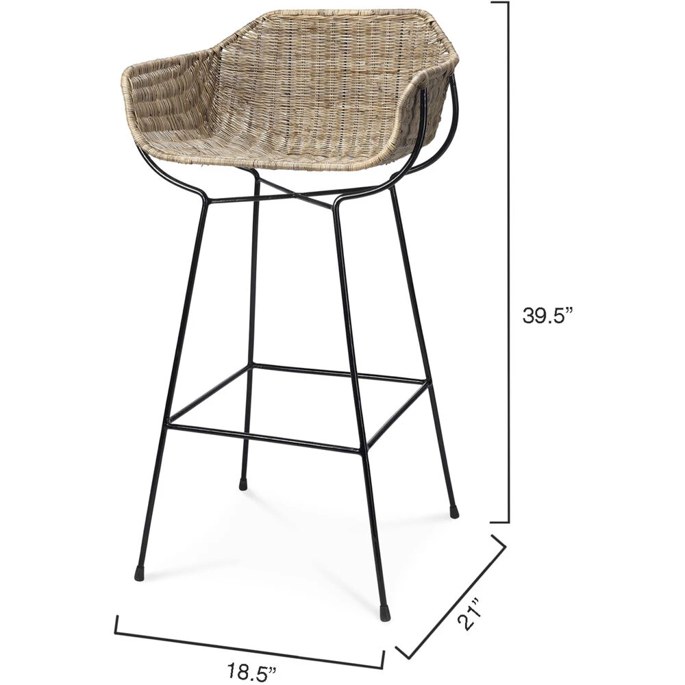 Nusa 40 Inch Natural Rattan & Black Steel Bar Stool 5 Nusa 40 Inch Natural Rattan & Black Steel Bar Stool - Image 5