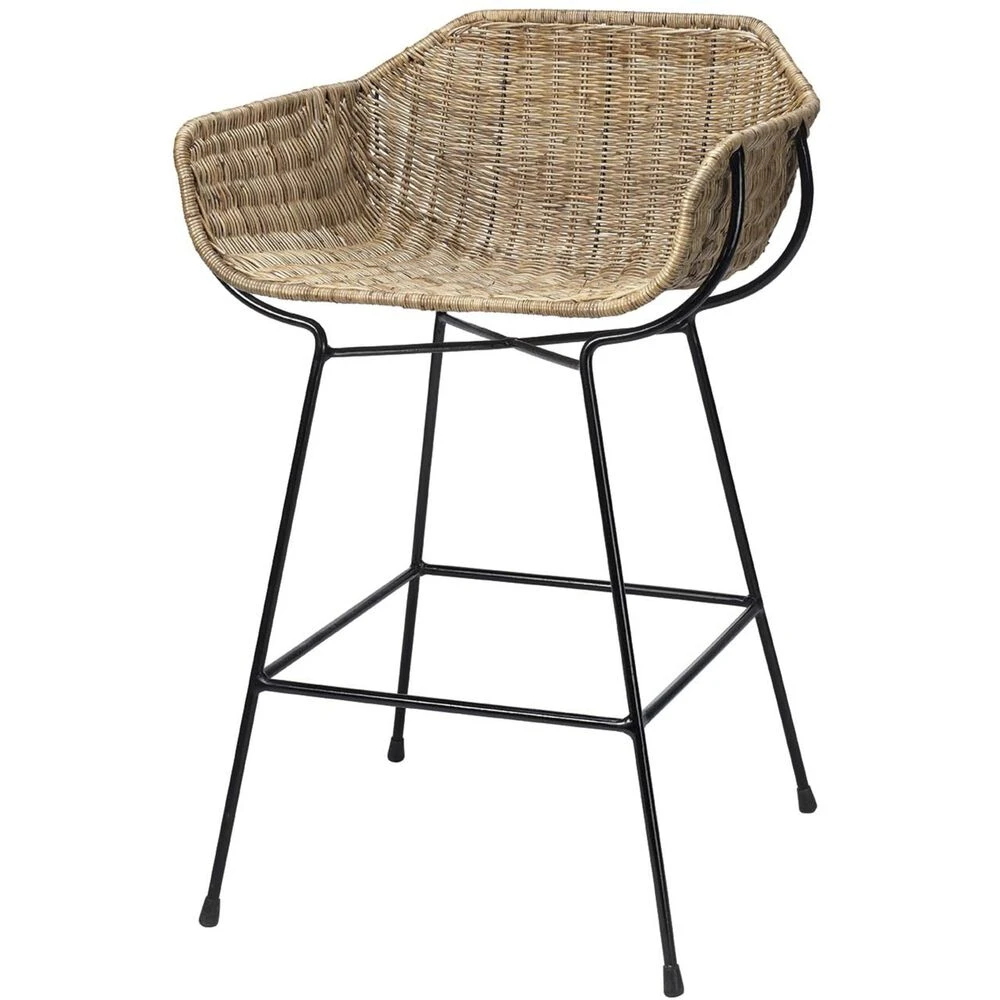 Nusa 33 Inch Natural Rattan & Black Steel Counter Stool 1 Nusa 33 Inch Natural Rattan & Black Steel Counter Stool