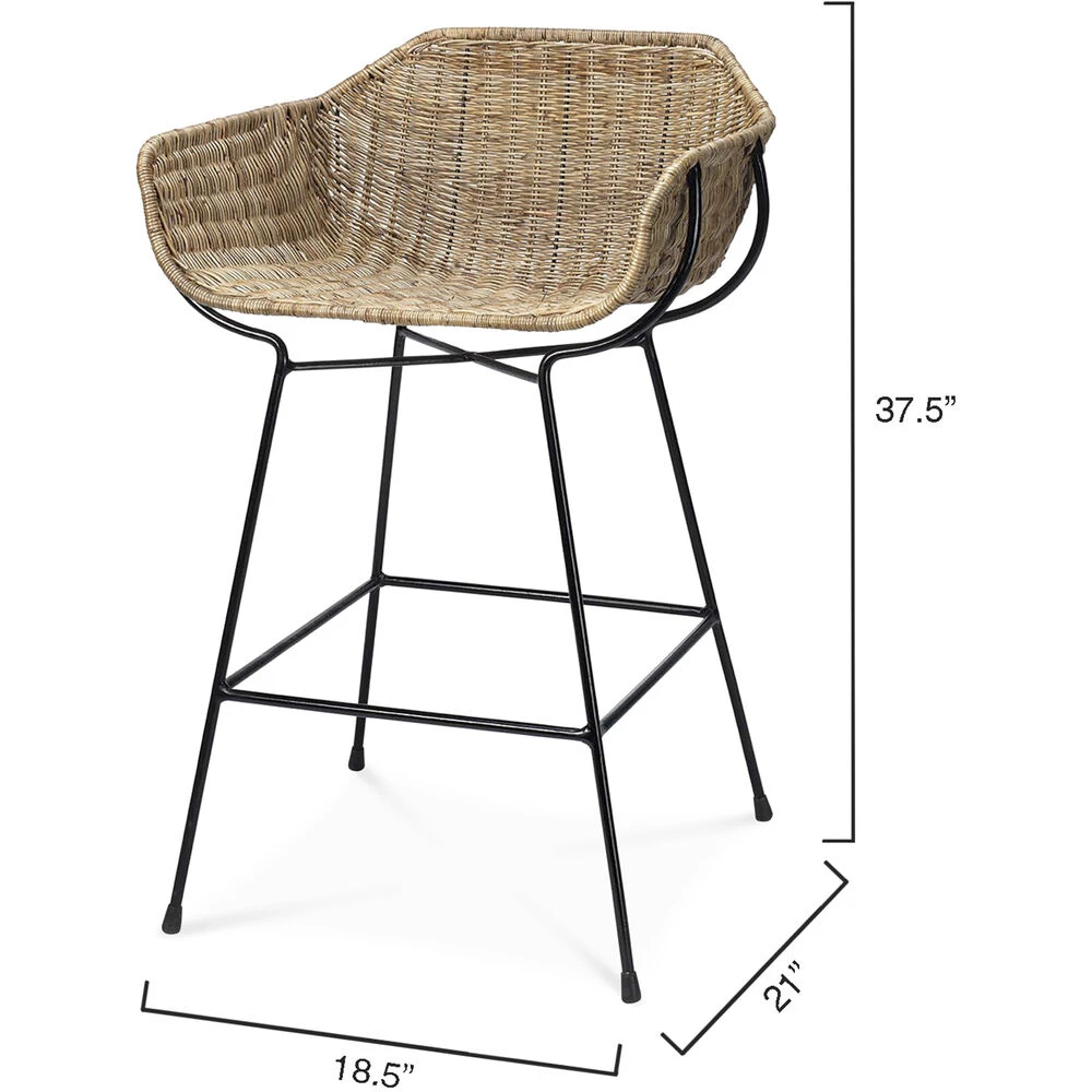 Nusa 33 Inch Natural Rattan & Black Steel Counter Stool 5 Nusa 33 Inch Natural Rattan & Black Steel Counter Stool - Image 5