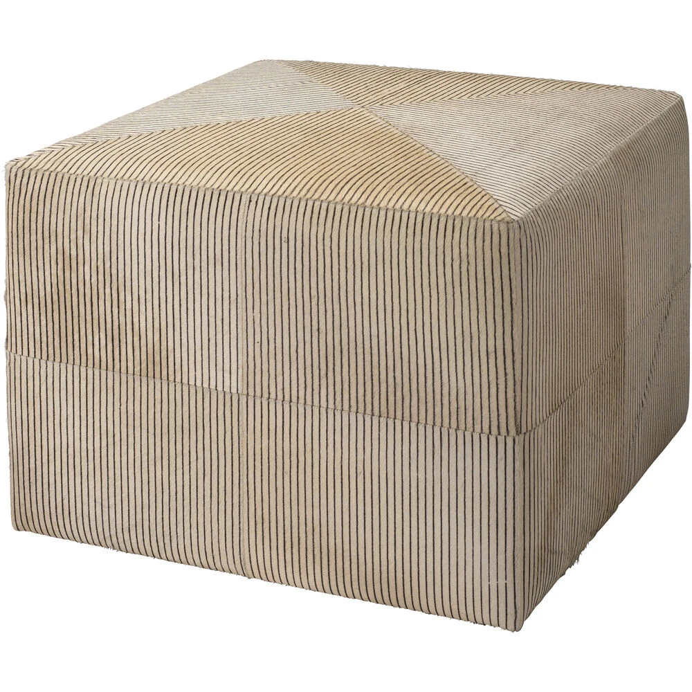 Pinstriped 18 Inch Black & Cream Hide Ottoman 1 Pinstriped 18 Inch Black & Cream Hide Ottoman