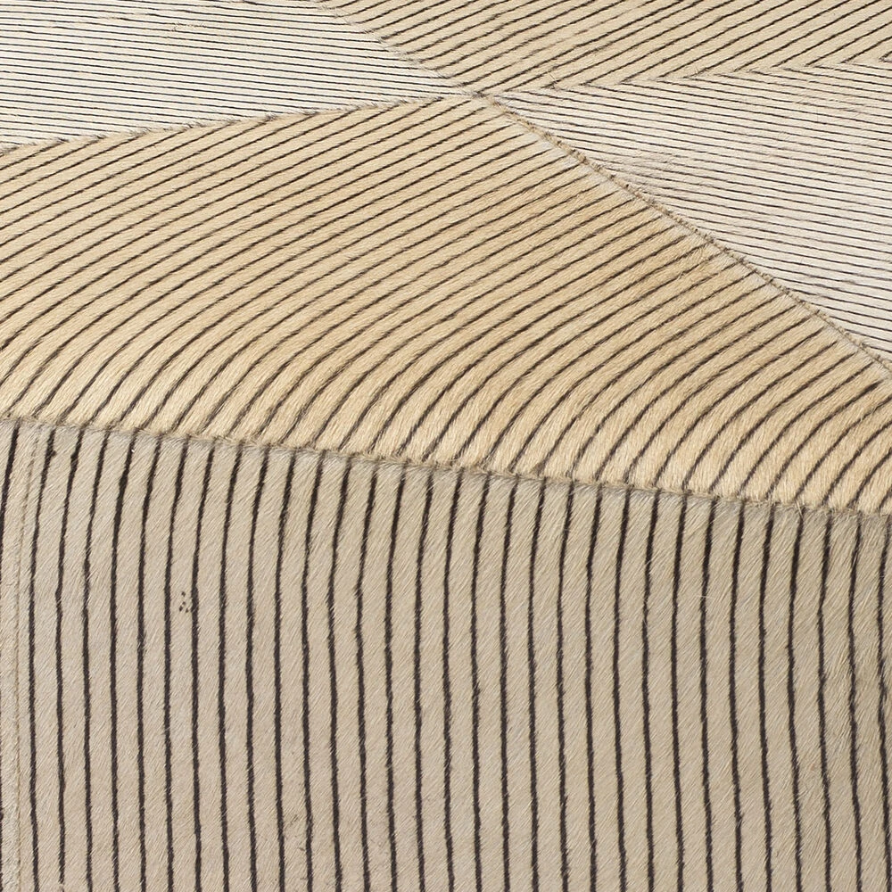 Pinstriped 18 Inch Black & Cream Hide Ottoman 2 Pinstriped 18 Inch Black & Cream Hide Ottoman - Image 2