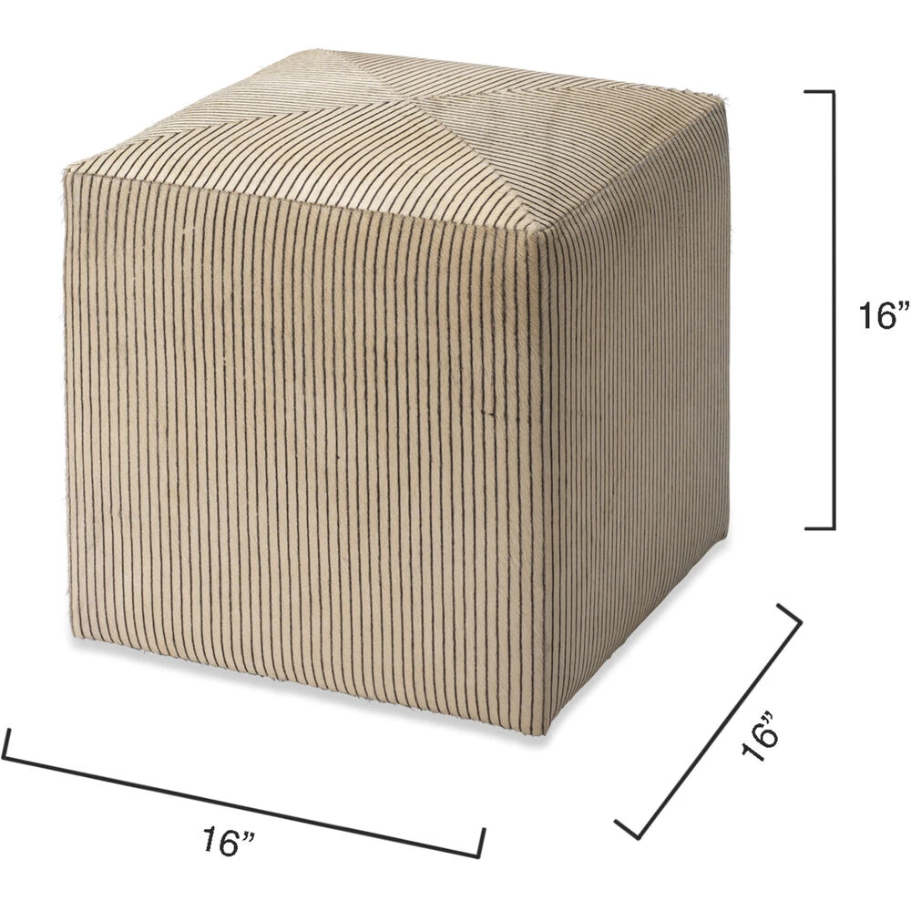 Pinstriped 16 Inch Black & Cream Hide Ottoman 3 Pinstriped 16 Inch Black & Cream Hide Ottoman - Image 3