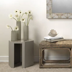 Radiant 21 X 20 Inch Light Grey & Beige Faux Horn W/ Light Grey Lacquer Side Table -Home Decorate Shop 20radi stgr 2