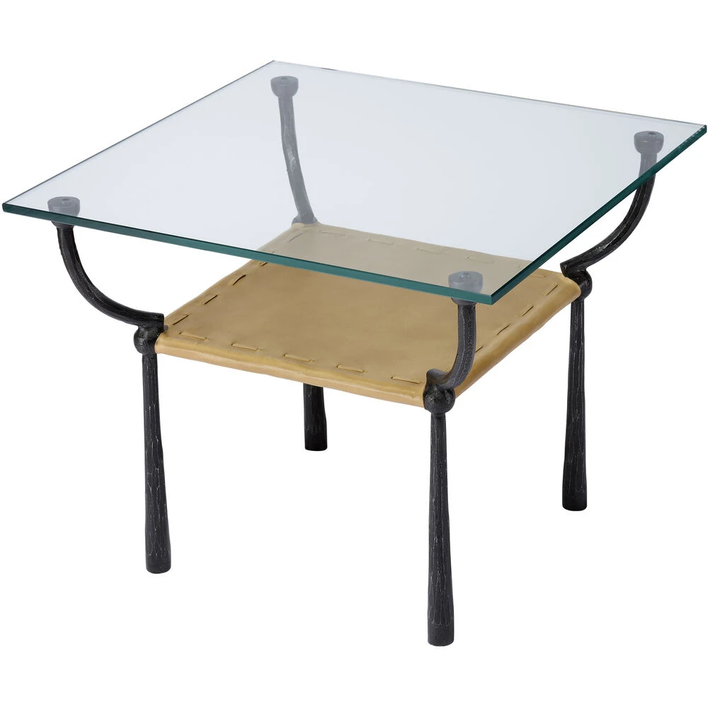 Renzo 25 X 20 Inch Black And Cashew Leather Side Table 1 Renzo 25 X 20 Inch Black And Cashew Leather Side Table