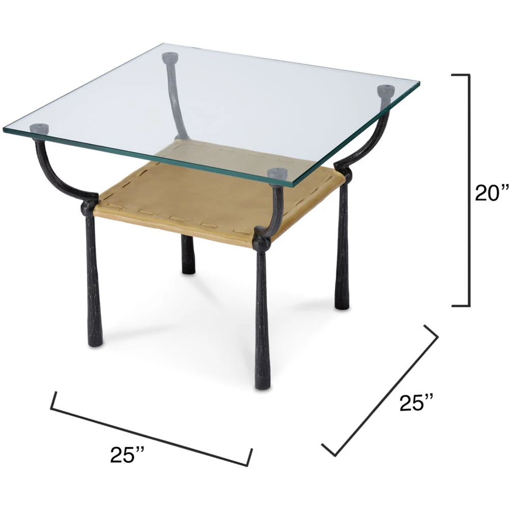 Renzo 25 X 20 Inch Black And Cashew Leather Side Table 2 Renzo 25 X 20 Inch Black And Cashew Leather Side Table - Image 2