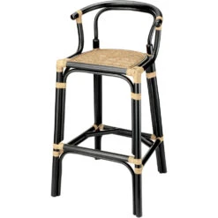 Saltwater 39 Inch Black & Natural Rattan Barstool