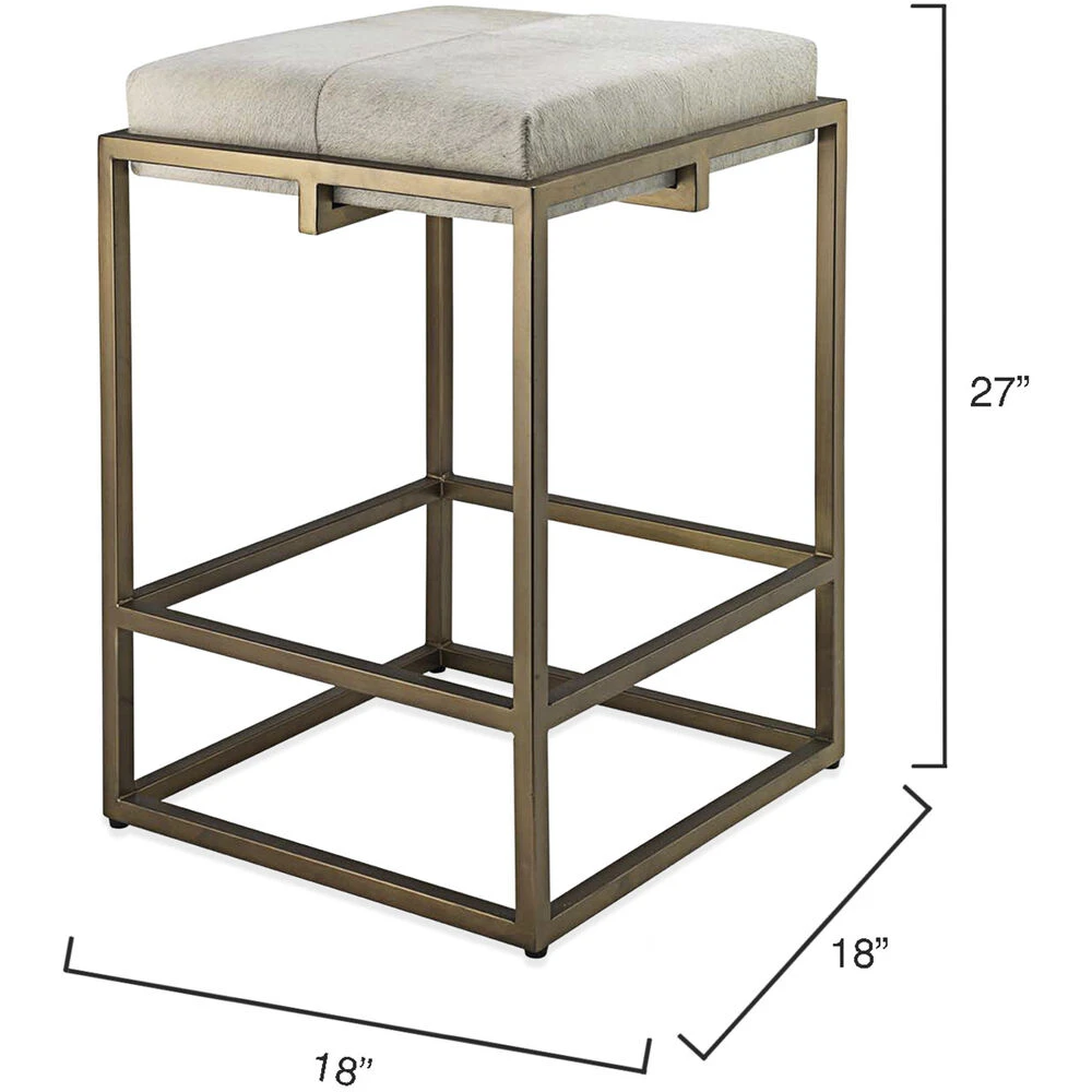 Shelby 27 Inch White Hide & Antique Brass Counter Stool 3 Shelby 27 Inch White Hide & Antique Brass Counter Stool - Image 3