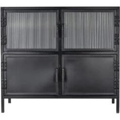 Vitrino 33.5 X 30 Inch Black 4 Door Side Table