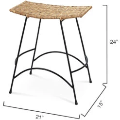 Wing 24 Inch Natural Rattan & Black Steel Counter Stool -Home Decorate Shop 20wing csna 5