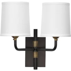 Lawton 2 Light 13 Inch Oil Rubbed Bronze W/ Antique Brass Accents Double Arm Wall Sconce Wall Light