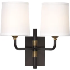 Lawton 2 Light 13 Inch Oil Rubbed Bronze W/ Antique Brass Accents Double Arm Wall Sconce Wall Light -Home Decorate Shop 4lawt dbob 4