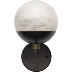 Metro 1 Light 7 Inch Faux White Alabaster And Oil Rubbed Bronze Wall Sconce Wall Light