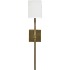 Minerva 1 Light 5 Inch Antique Brass & White Linen Wall Sconce Wall Light