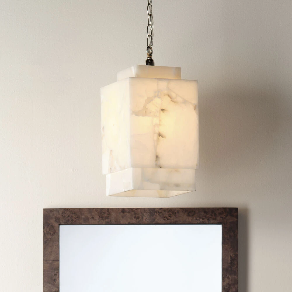 Borealis 1 Light 9 Inch Alabaster Pendant Ceiling Light, Cube 2 Borealis 1 Light 9 Inch Alabaster Pendant Ceiling Light, Cube - Image 2