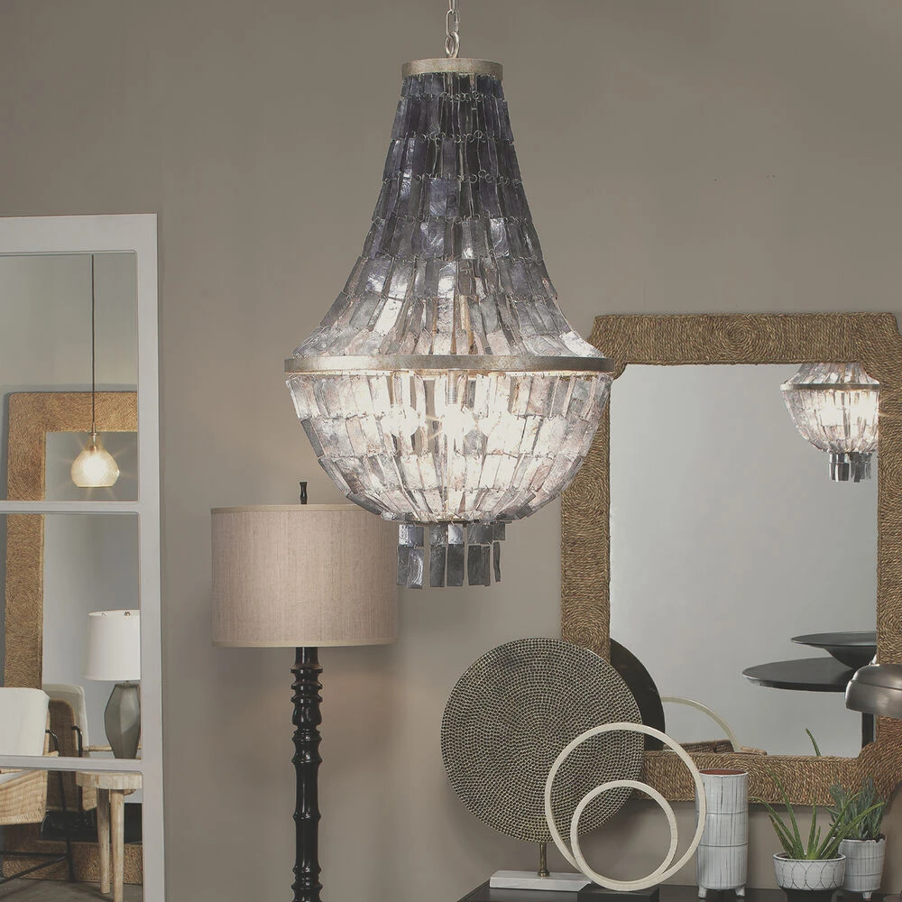 Capsize 5 Light 20 Inch Black Mother Of Pearl And Champagne Leaf Metal Chandelier Ceiling Light 5 Capsize 5 Light 20 Inch Black Mother Of Pearl And Champagne Leaf Metal Chandelier Ceiling Light - Image 5