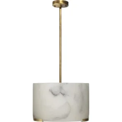 Elancourt 3 Light 17 Inch White Faux Alabaster & Antique Brass Pendant Ceiling Light
