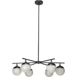 Metro 6 Light 40 Inch Faux White Alabaster And Oil Rubbed Bronze Chandelier Ceiling Light, Antique Brass Accents