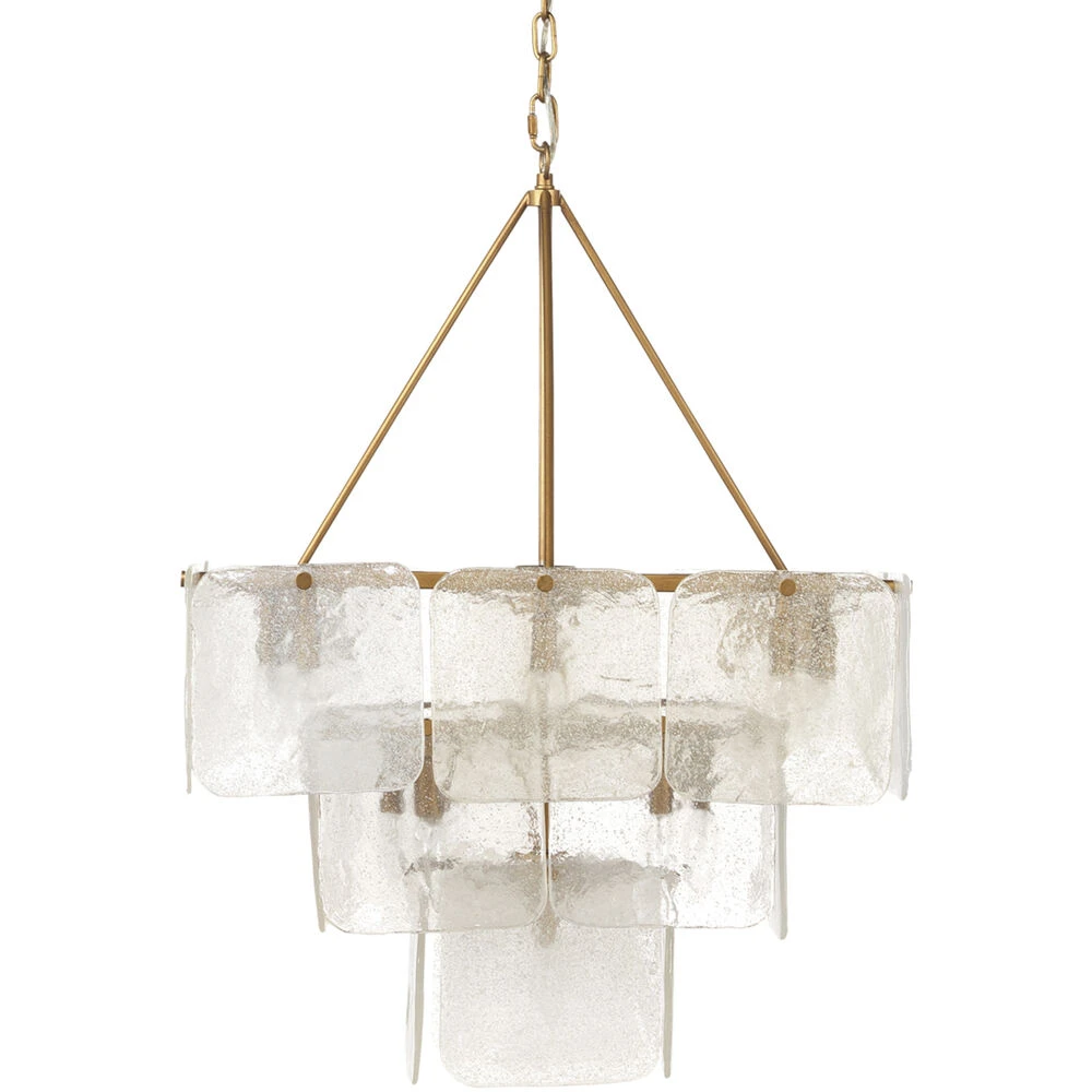Perignon 24 Light 25 Inch Melted Ice Glass & Antique Brass Three Tier Chandelier Ceiling Light 1 Perignon 24 Light 25 Inch Melted Ice Glass & Antique Brass Three Tier Chandelier Ceiling Light