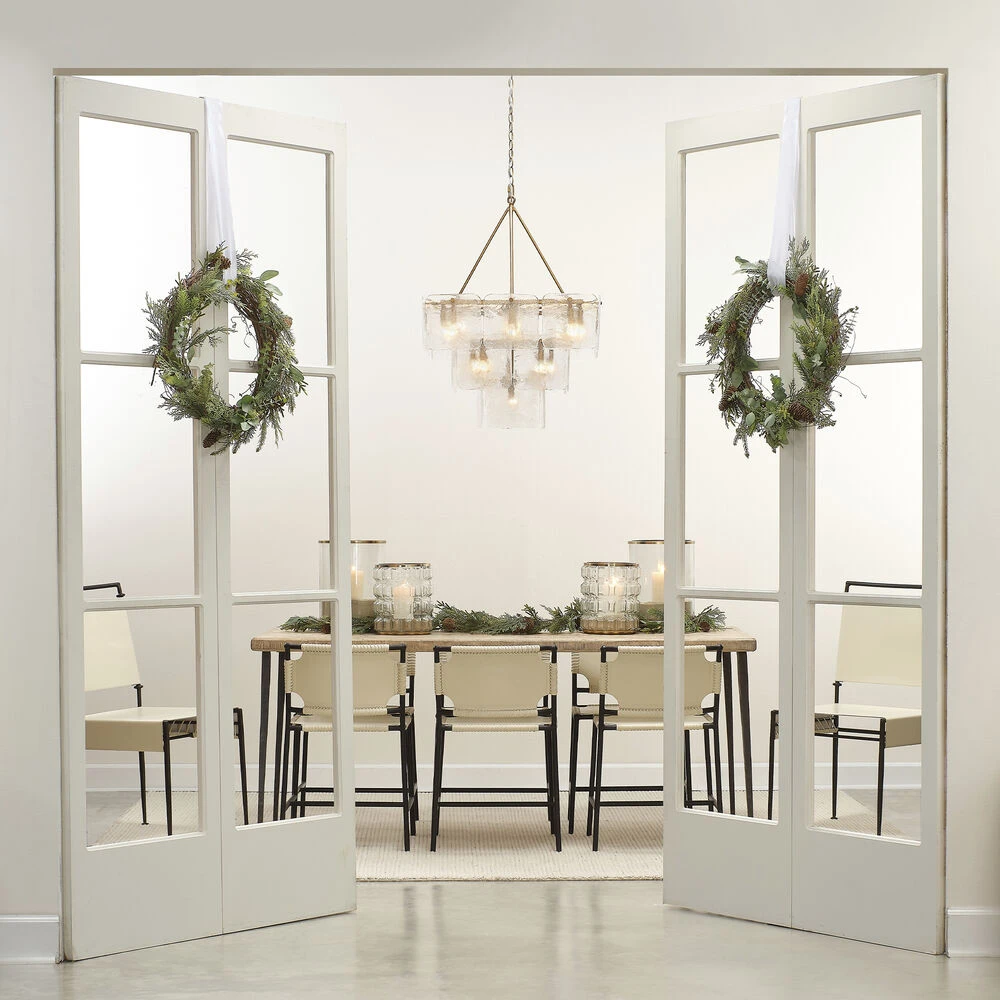 Perignon 24 Light 25 Inch Melted Ice Glass & Antique Brass Three Tier Chandelier Ceiling Light 7 Perignon 24 Light 25 Inch Melted Ice Glass & Antique Brass Three Tier Chandelier Ceiling Light - Image 7