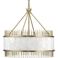 Upsala 8 Light 32 Inch Antique Brass & White Alabaster Chandelier Ceiling Light