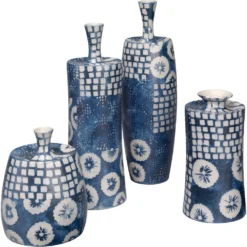 Block Print 12 X 4.75 Inch Vases, Set Of 4