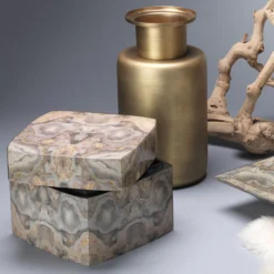 Ink Blot Curved 8 X 8 Inch Grey & Cream Lacquer Box -Home Decorate Shop 7ink cubxgr 17