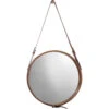 Round 16 X 16 Inch Brown Leather Wall Mirror