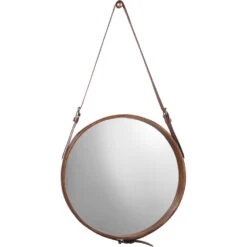 Round 16 X 16 Inch Brown Leather Wall Mirror