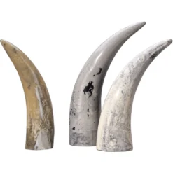 Varigated Horn Swirled Cream And Black And Grey Resin Decorative Objects, Set Of 3