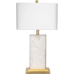 Caesar 27 Inch 100.00 Watt White & Gold Leaf Table Lamp Portable Light