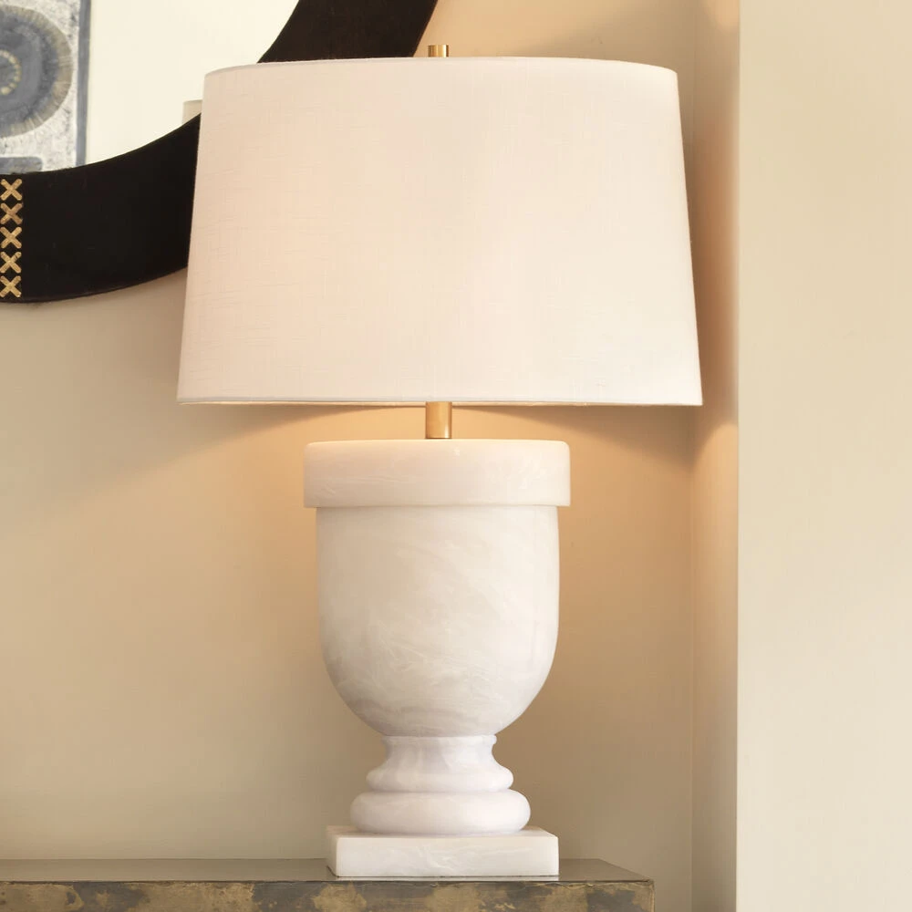 Carnegie 35 Inch 60.00 Watt White Faux Alabaster Table Lamp Portable Light 5 Carnegie 35 Inch 60.00 Watt White Faux Alabaster Table Lamp Portable Light - Image 5