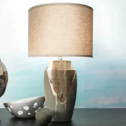 Landslide 32 Inch 150.00 Watt Matte Grey W/ Beige & White Drip Table Lamp Portable Light -Home Decorate Shop 9landtlgrey 2