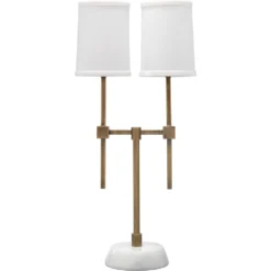 Minerva 10 Inch 25.00 Watt Antique Brass & White Twin Shade Console Lamp Portable Light